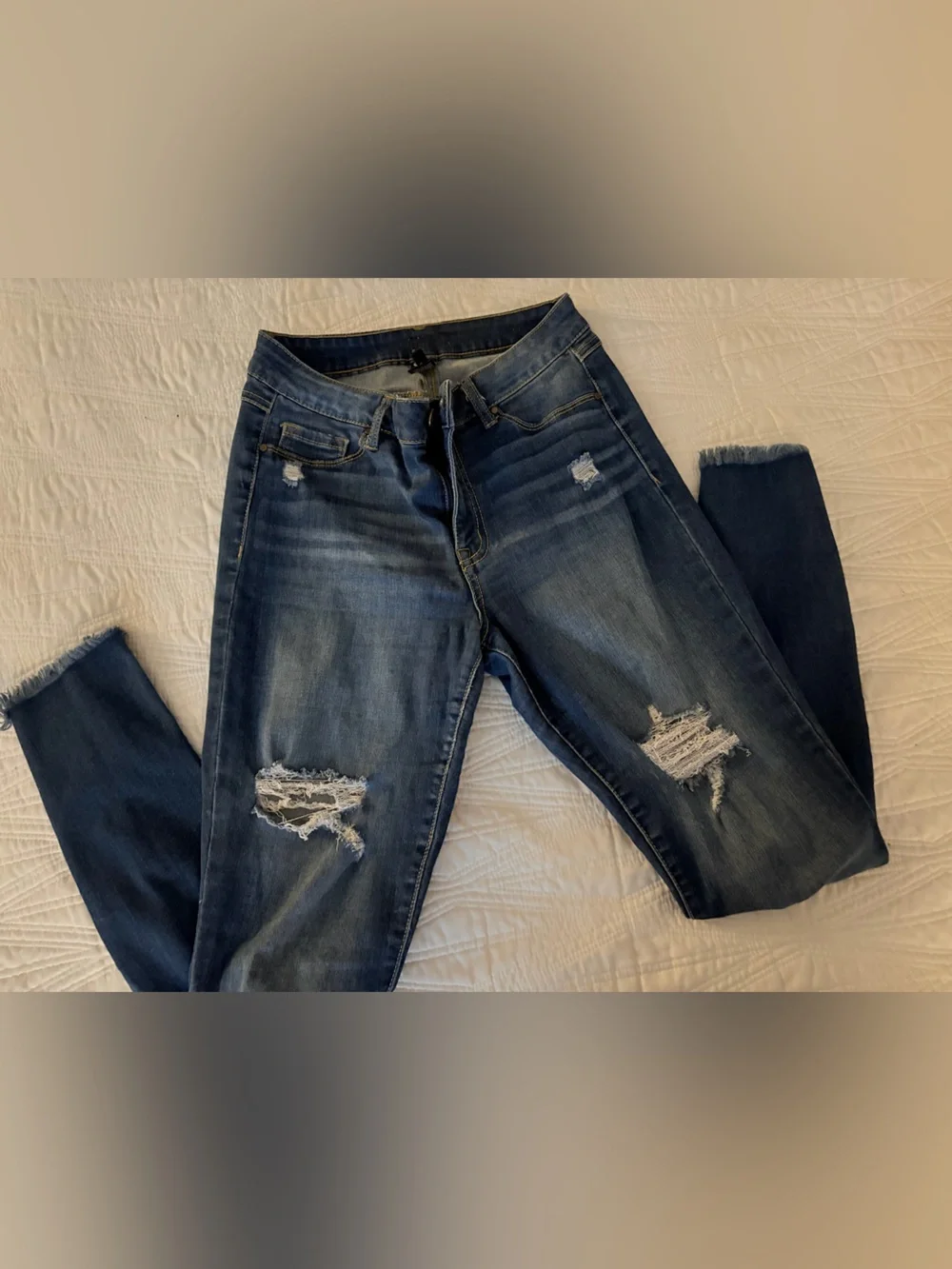 Rewash Dark Blue Distressed Women's Skinny Jeans